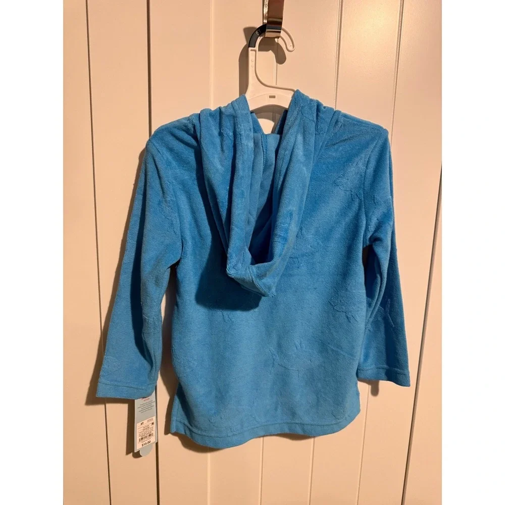 Cat & Jack Boys Blue Terry Cloth Shark Embossed Hooded Cover Up Top 5T NWT